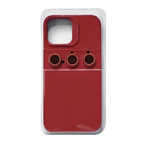 Capa de Silicone com Conjunto de Vidro de Câmera Separado para Apple iPhone 15 Pro Vermelho